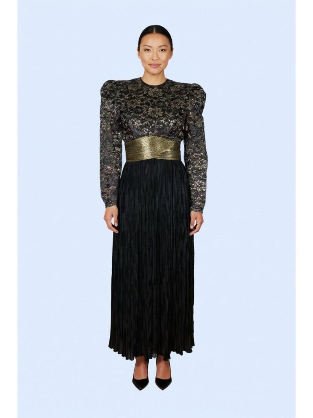 Vintage TOOTSIES Houston gold black formal Empire sheer sleeves dress 4